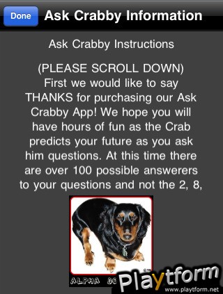 Ask Crabby: Your Fortune-Telling Crab! (iPhone/iPod)