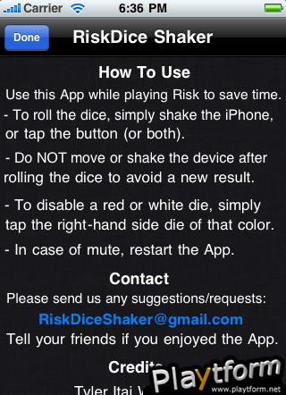 RiskDice Shaker (iPhone/iPod)